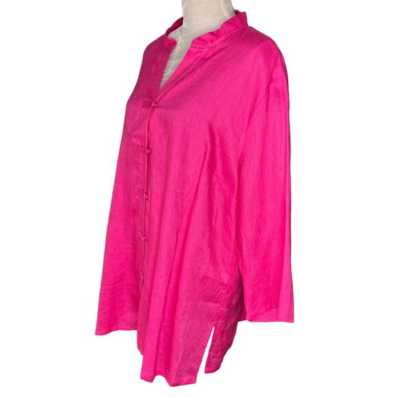 Deane & White Linen Button Down Shirt Top 2X Fuchsia New - Picture 3 of 10
